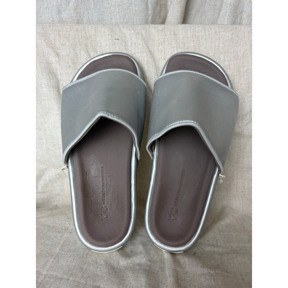 Y-3 Yohji Yamamoto Adidas Metallic Silver Leather Platform Slides Sz. 6 men